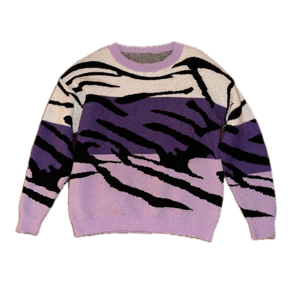 Color block purple zebra knitted sweater